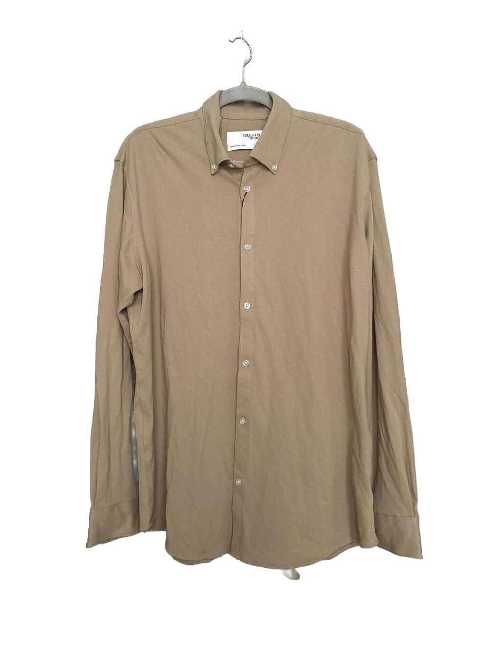 Selected Homme Casual Khaki Slim Button Down Shirt NEW Size XL